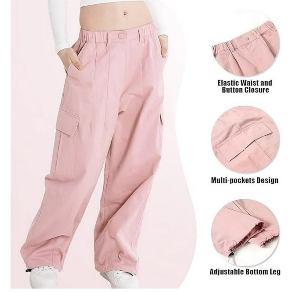 Rolanko Girls Cargo Pants Wide Leg Streetwear Kids Pants Pockets Trousers 8/10
